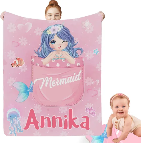 Miniatura 7 de Regalos de sirena para niñas africanas, manta de bebé personalizada con nombre para bebés recién nacidos, manta personalizada para niñas negras