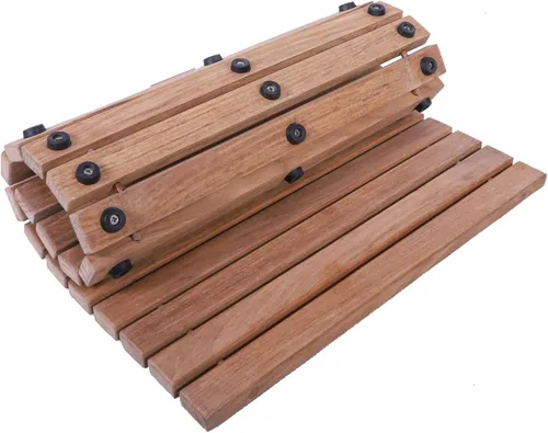 Miniatura 3 de Alfombrilla de baño y ducha de estilo nórdico en teca - Uso en interiores y exteriores - Plataforma de madera antideslizante para sauna, piscina