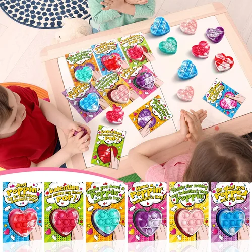 Miniatura 6 de SURCVIO Regalos para el día de San Valentín para niños, paquete de 24 unidades Pop Fidget en forma de corazón, mini burbujas de empuje, sensorial