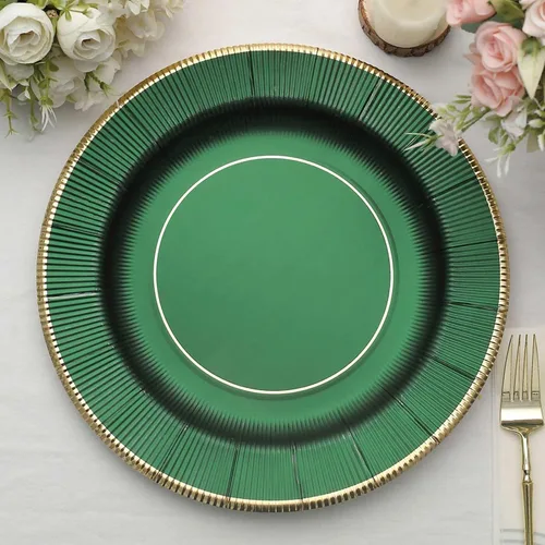 Miniatura 2 de Efavormart 25 Pack 13" Platos de servir desechables metálicos de color esmeralda de cazador con rayos de sol verde, platos de carga de papel Verde