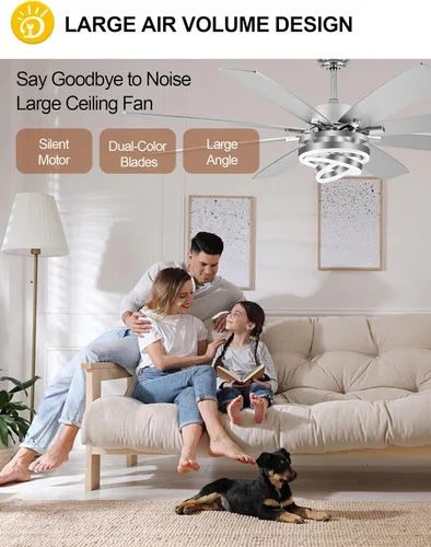 Miniatura 4 de Ventiladores de techo grandes modernos de 72 pulgadas con luces y control remoto, motor CC silencioso reversible de 6 velocidades, ventiladores