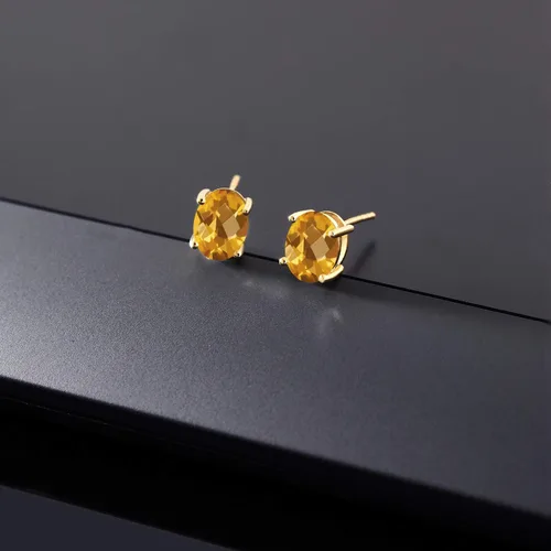 Miniatura 246 de Gem Stone King Aretes de oro de 14 quilates con piedra natal ovalada de 0.315 x 0.236 in Aretes de oro para mujer