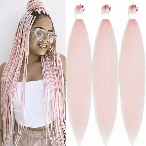 Miniatura 47 de Cabello para Trenzar Naranja Jengibre Pre-Estirado Kanekalo Cabello para Trenzar Pre-estirado 26 pulgadas Extensiones de Cabello Sintético