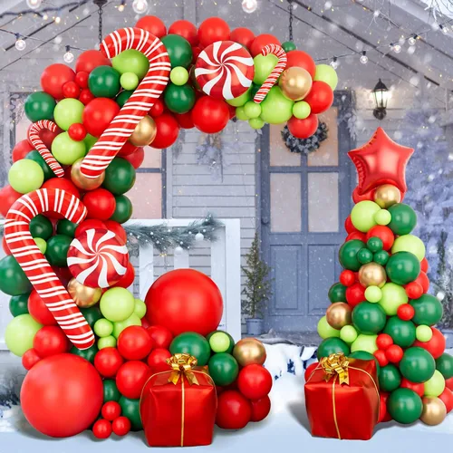 Miniatura 5 de Kit de arco de guirnalda de globos de Navidad con globos de Navidad, rojo, dorado, verde oscuro, globo verde fresco y globos de caramelo, caja