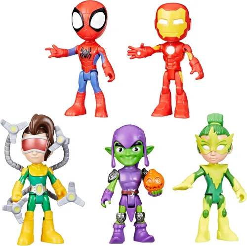 Spidey y sus increíbles amigos Hasbro Marvel, paquete de amigos y enemigos, 5 figuras de acción, 4 pulgadas, juguetes de superhéroes preescolares