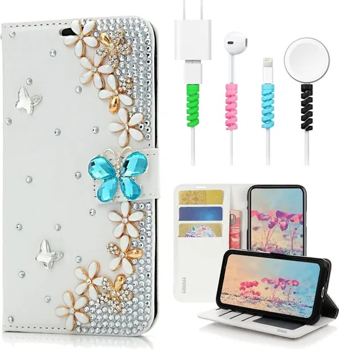 Bling - Funda tipo cartera para teléfono compatible con Samsung Galaxy Z Fold 2 5G, elegante, 3D hecha a mano con diseño floral, diseño floral,