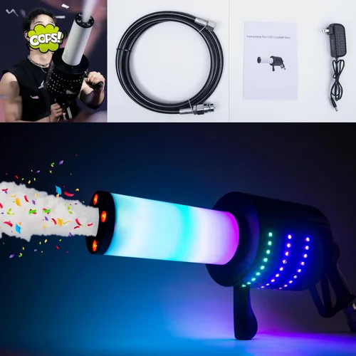 Máquina de chorro de confeti CO2 portátil LED cañón blaster de CO2 máquina de humo con luces RGB columna de gas de dióxido de carbono pistola de