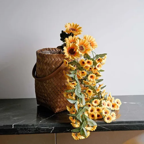 Miniatura 10 de Efavormart - 5 arbustos 70 girasoles artificiales amarillos de seda Decoración de jarrón