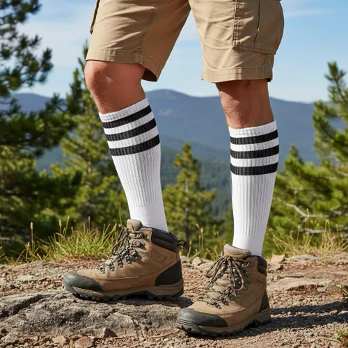 Miniatura 3 de Leotruny Calcetines hasta la rodilla calcetines retro a rayas por encima de la pantorrilla para hombres y mujeres