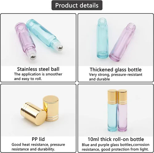 Miniatura 6 de Kesell Paquete de 10 botellas de vidrio de 0.3 fl oz, Azul perla y morado, Moderno