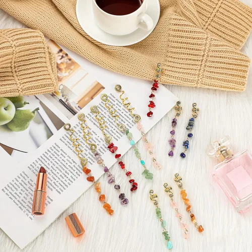 Miniatura 6 de BBTO 12 piezas de joyas para el cabello para trenzas, accesorios de rastas de piedra de cristal natural, accesorios de metal para el cabello