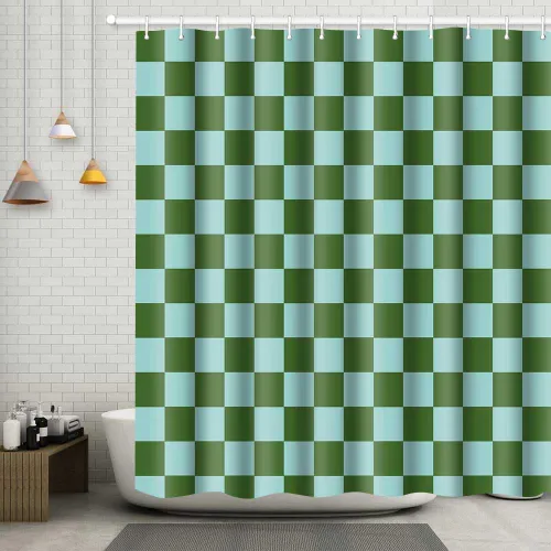 Miniatura 45 de Cortina de ducha a cuadros en blanco y negro, bonita cortina de ducha retro de tablero de ajedrez para decoración de baño, 72 x 72 pulgadas, cortina
