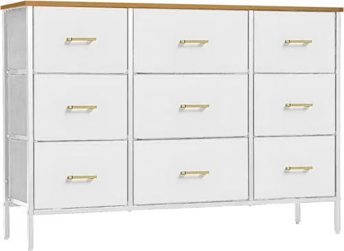 VASICAR Soporte de TV ancho para consola de TV moderna, cómoda de 9 cajones para dormitorio, armario de almacenamiento de tela, cómoda para armario,