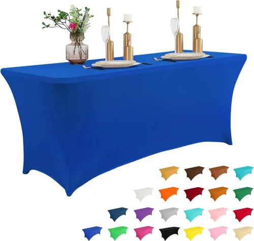 Miniatura 37 de IVAPUPU Paquete de 2 Manteles de Mesa de 6 Pies para Mesa Rectangular Ajustados para Eventos Elásticos Azul Niebla Cubiertas de Mesa Lavables Azul