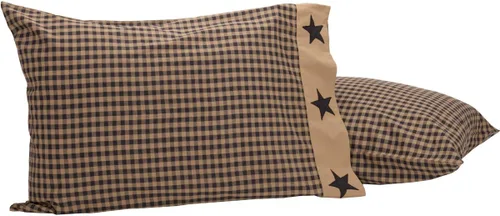 Miniatura 4 de VHC Brands Funda de almohada estándar con apliques de algodón primitivo de algodón a cuadros negros