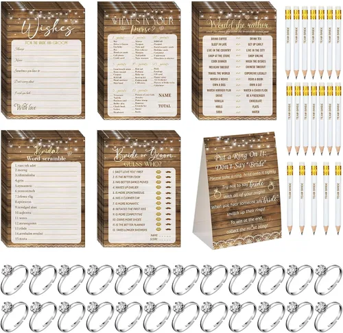 Miniatura 8 de Sosation 331 piezas de suministros para juegos de despedida de soltera, 5 juegos (50 tarjetas cada uno) tarjetas de juegos de boda, 1 juego
