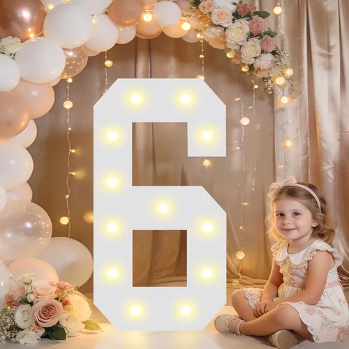 Miniatura 90 de Pooqla Letras y Números Decorativos con Luces LED, Letras y Números de Neón de Plástico Blanco para Decoración de Fiestas, Bodas, Funciona