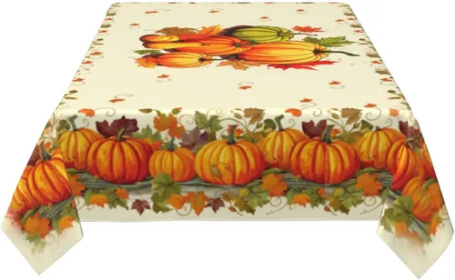 Miniatura 7 de Mantel de Otoño de Acción de Gracias con Hojas de Calabaza, Mantel Rectangular Lavable de Cuadros Rústicos para Decoración de Cocina y Comedor