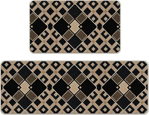 Juego de 2 alfombras geométricas de rombos para cocina, estilo vintage, étnico, neutro, arte moderno, contemporáneo, decoración del hogar,