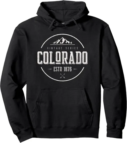 Sudadera con capucha clásica de Colorado con diseño de montaña vintage, Negro -