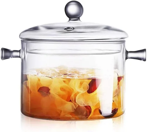 Olla de vidrio de 1600ml con tapa, olla de cocina para estufa y sartén con tapa y asa, olla transparente para cocinar a fuego lento, olla de sopa,