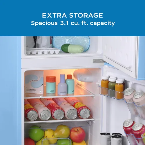 Miniatura 4 de Avanti Minirefrigerador con congelador de diseño retro, refrigerador compacto con puertas dobles para oficina en casa o dormitorio, cuenta con Azul