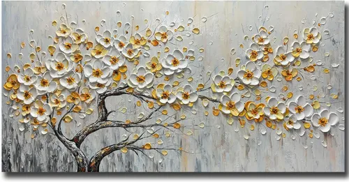 Miniatura 11 de V-inspire Arte, pintura al óleo moderna pintada a mano de 30 x 45 pulgadas, ramo completo de flores, lienzo acrílico abstracto, decoración de pared
