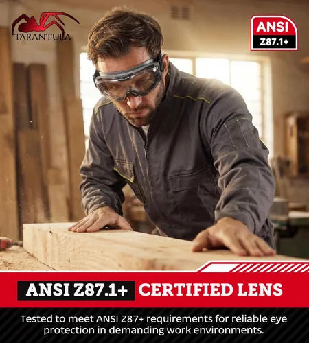 Miniatura 6 de Tarantula ANSI Z87.1+ - Gafas de seguridad para usar sobre lentes, lentes UV380 antivaho y antiarañazos, correa ajustable, protección ocular de alto