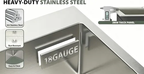 Miniatura 6 de Mocoloo Fregadero de barra de 13 pulgadas con caída en la parte superior, fregadero de cocina pequeño de acero inoxidable T304 de 13 x 15 pulgadas