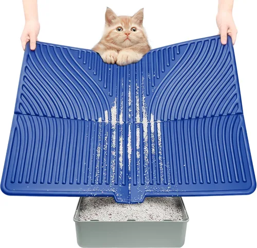 Miniatura 12 de UPSKY Tapete de arena para gatos, tapete grande para atrapar arena para gatitos, suave para patas de gatito, tapete para caja de arena mantiene