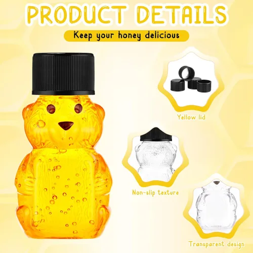 Miniatura 3 de Patelai 96 botellas de plástico de 2 onzas con forma de oso de miel transparente con forma de oso, dispensador de miel vacío con tapa, tarros