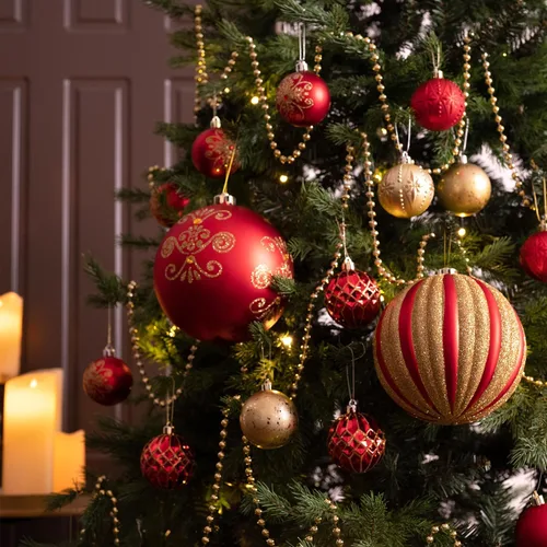 Miniatura 2 de Valery Madelyn Adorno grande para árboles de Navidad, 4 unidades, 5.9 pulgadas, rojo y dorado, inastillable, adornos de bola colgante de lujo a