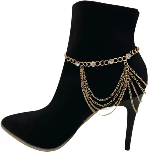 Miniatura 6 de Pulsera de metal dorado con cadena de botas occidentales para mujer, dije envolvente con múltiples ondas, Metal