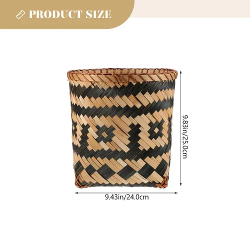 Miniatura 2 de Ipetboom Cesta de basura tejida de bambú: cesta de basura decorativa de granja, cubo de basura redondo de ratán, cesta de lavandería de mimbre