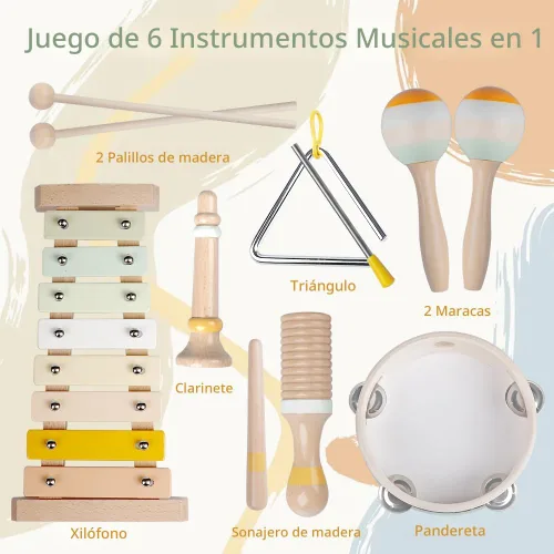 Miniatura 2 de Instrumentos musicales para bebés, juguetes Montessori de madera para niños pequeños de 1 a 3 años, colores neutros, juego de instrumentos de Neutral