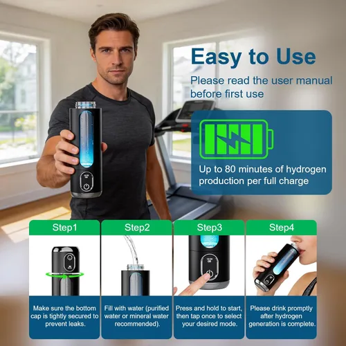 Miniatura 6 de Generador portátil de botellas de agua de hidrógeno, hasta 6000 PPB H2, infusión de hidrógeno molecular, tecnología SPE/PEM, máquina de agua