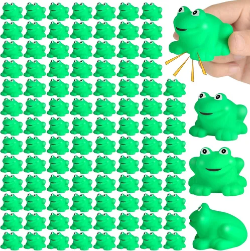 Mototo 120 piezas de ranas chirriantes pequeñas ranas chirriantes flotan juguete de baño verde ducha natación bañera juguete relleno de huevos de
