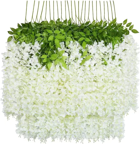 Miniatura 9 de U'Artlines - Juego de 36 piezas (total 139 pies) de enredaderas artificiales de glicinas y ratán, guirnaldas colgantes de flores de seda para Blanco