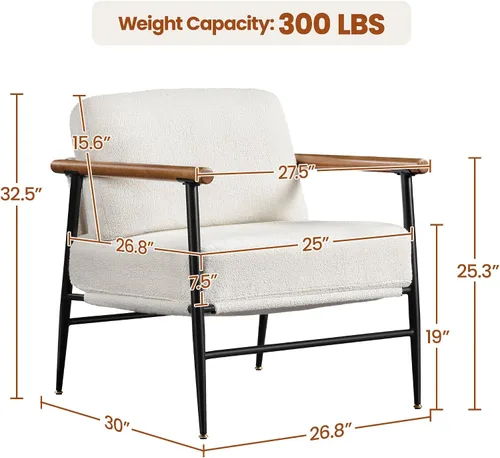 Miniatura 3 de Yaheetech Silla de Acento, Silla de Tocador Moderna, Silla de Salón de Tela Boucle con Marco de Metal, Almohada de Respaldo Mullida y Cojín