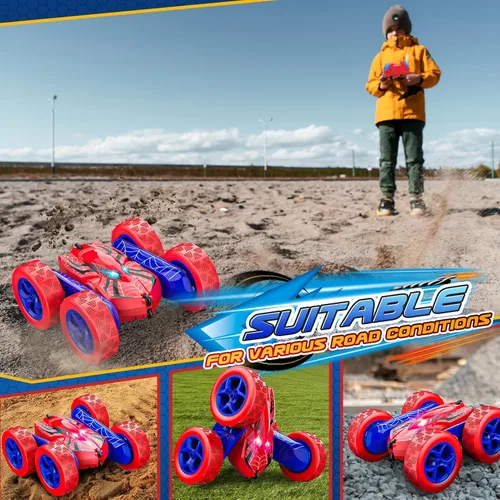 Miniatura 7 de Excitobo auto de control remoto, juguetes de autos RC 4WD de doble cara con rotación de 360° para niños de 3 a 12 años, 2.4GHz eléctrico recargable