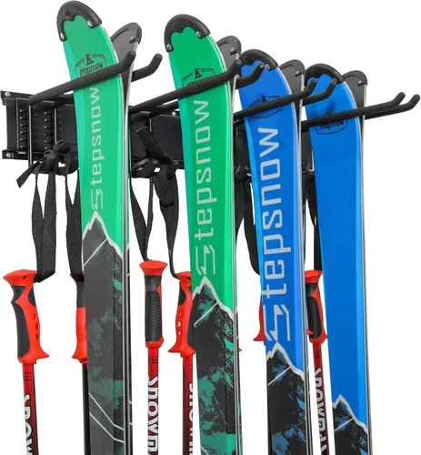 RaxGo Estante de pared para esquí, capacidad para 4 pares de esquís y bastones de esquí o snowboard para almacenamiento en el hogar y el garaje,