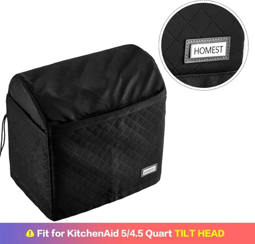 Miniatura 6 de HOMEST Funda Acolchada Antipolvo para Batidora de Pie con Bolsillos Compatible con KitchenAid de 5/4.5 Cuartos de Galón Cabezal Inclinable, Negro
