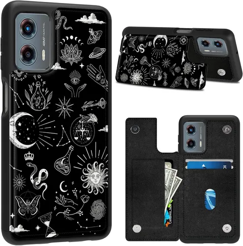 Funda tipo cartera para Motorola Moto G 5G 2023 con tarjetero y ranuras para tarjetas incorporadas, cierre magnético, función atril, a prueba de