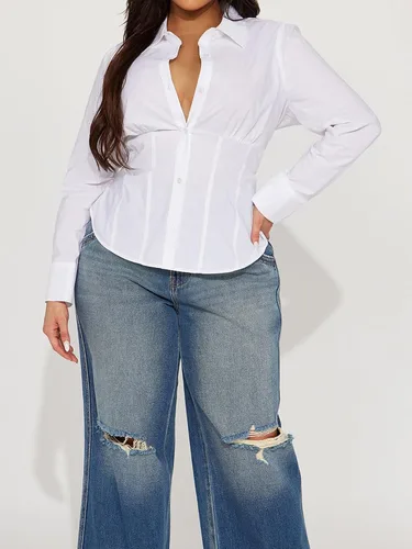 Miniatura 6 de Camisa de manga larga con botones para mujer, blusa de cintura ceñida, casual y para la oficina