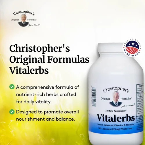 Miniatura 4 de Christopher's Original Formulas Vitalerbs, suplemento herbario rico en nutrientes, 180 cápsulas vegetales