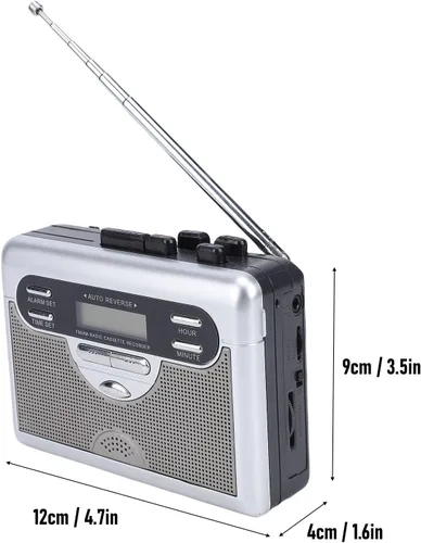 Miniatura 8 de Bewinner Reproductor de cassette AM FM Radio, grabadora de cinta de casete retro con temporizador de reloj digital, altavoz integrado y conector