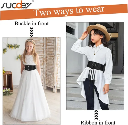 Miniatura 2 de SUOSDEY Cinturón de corsé jacquard para niños, con huesos suaves, para niñas, adolescentes, pirata, Halloween, renacentista, con cordones, cinturón