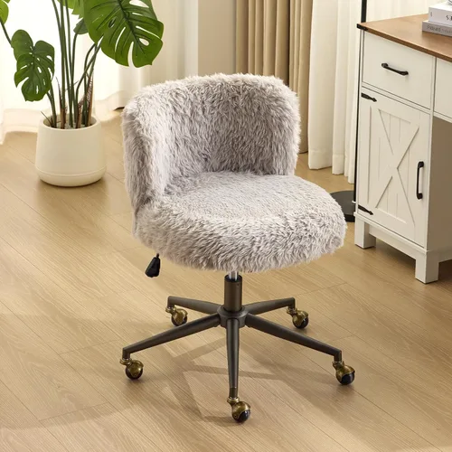 Miniatura 13 de VINGLI - Silla de escritorio de tapicería de lujo con respaldo curvo y inclinación de 90-102° y altura ajustable, linda silla giratoria con base