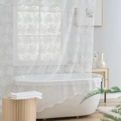 Miniatura 4 de TUDECO Cortina de Ducha Blanca Tamaño Cabina - Cortina de Ducha de Encaje Campestre 36 x 72 Pulgadas con Cenefa Adjunta, Cortina de Ducha Estrecha