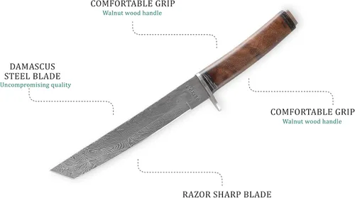 Miniatura 3 de Perkin Damasco Cuchillos de caza de hoja fija con vaina, hecho a mano, cuchillo de hoja fija tanto para supervivencia, lucha, al aire libre